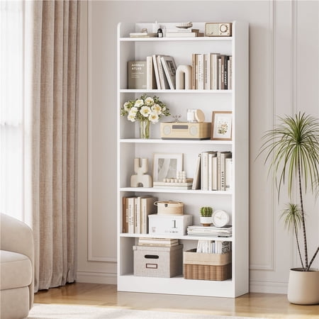 Yaheetech 6-Tier Wooden Bookshelf with Adjustable Open Shelf White