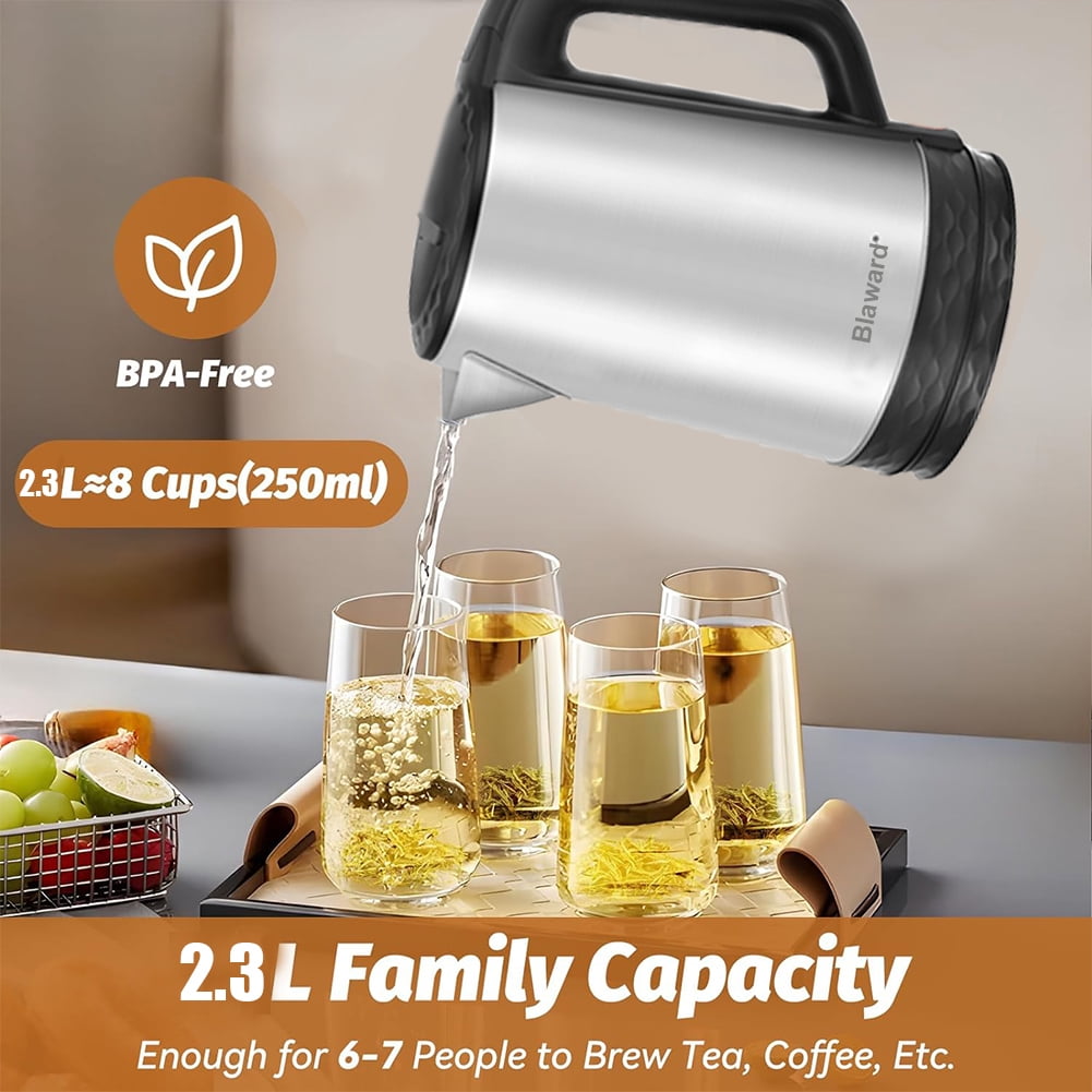 Fast Boiling Electric Kettle 2.3L Hot Water Boiler - 1500W Tea kettle with Wide Opening and Led Indicator, Auto Shut-Off and Boil-Dry Protection,Stainless steel