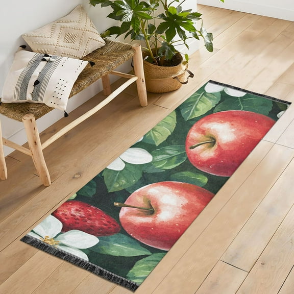 Yayeee Runner Rug for Bedroom 2'x6' Machine Washable Hallway Non Slip Mat, Red Apple Pattern
