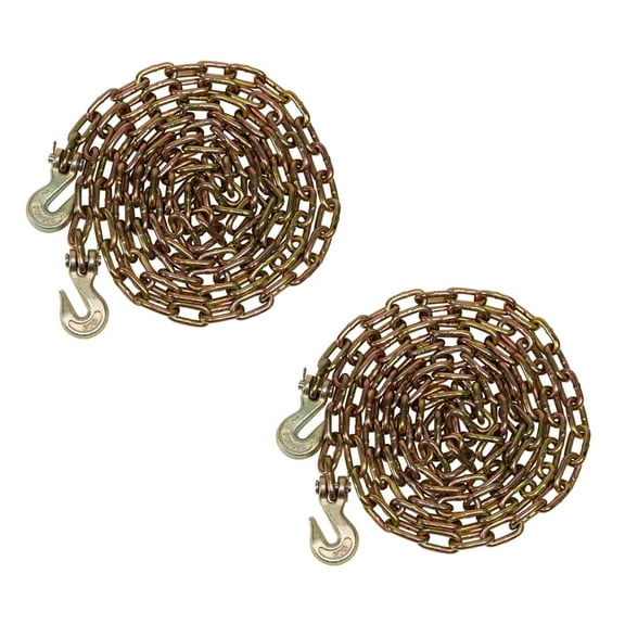 (2 Pack) 1/4" x 12' Transport Binder Chain Grade 70 with Grab Hook - 3150 LBS WLL Transport Binder Tow Chain with Hooks - Towing Equipment - Gold Chromate