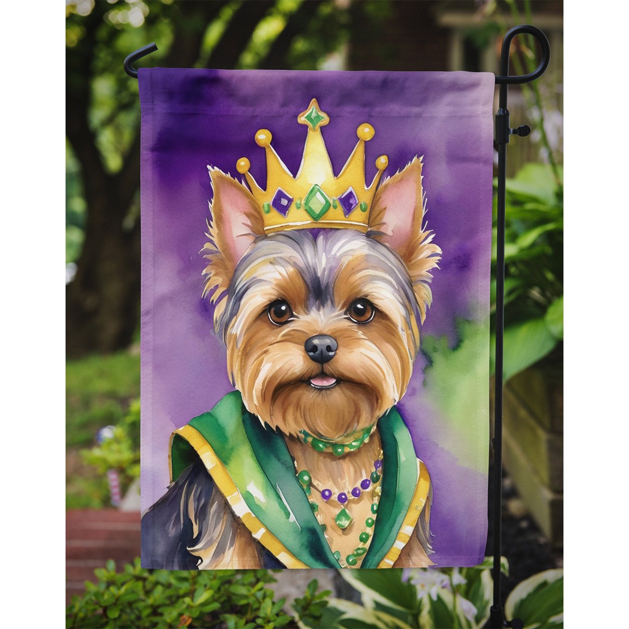 Yorkshire Terrier King of Mardi Gras Garden Flag 11.25 in x 15.5 in