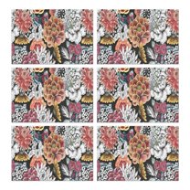 Pioneer Flower Floral Print Pattern Summer Placemats Table Placemats Set Of 6-Linen Kitchen Washable Placemats Table Mats 12x18 Inch Non-Slip Heat Resistant