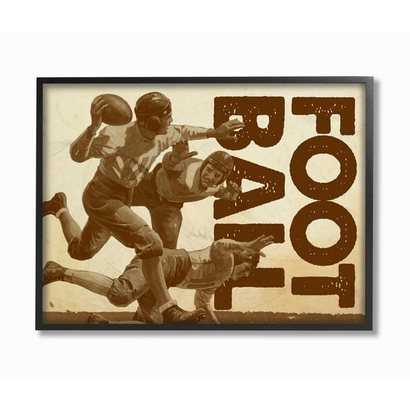The Kids Room by Stupell Football Vintage Neutral Brown Design Framed Wall Art by The Saturday Evening Post