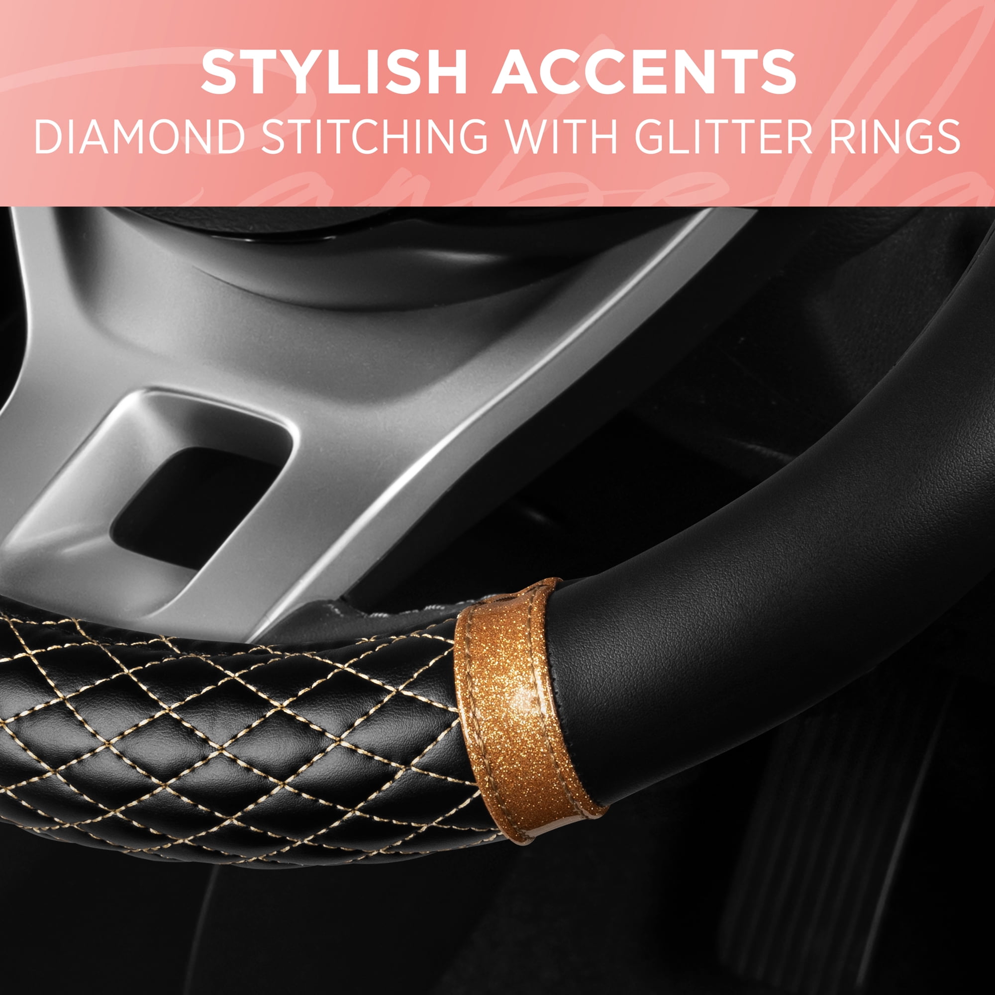 Rose Gold Quilted Steering Wheel Cover - Elegant Craft 15" Steering Cover for Cars, Trucks, SUV Accessories Accent