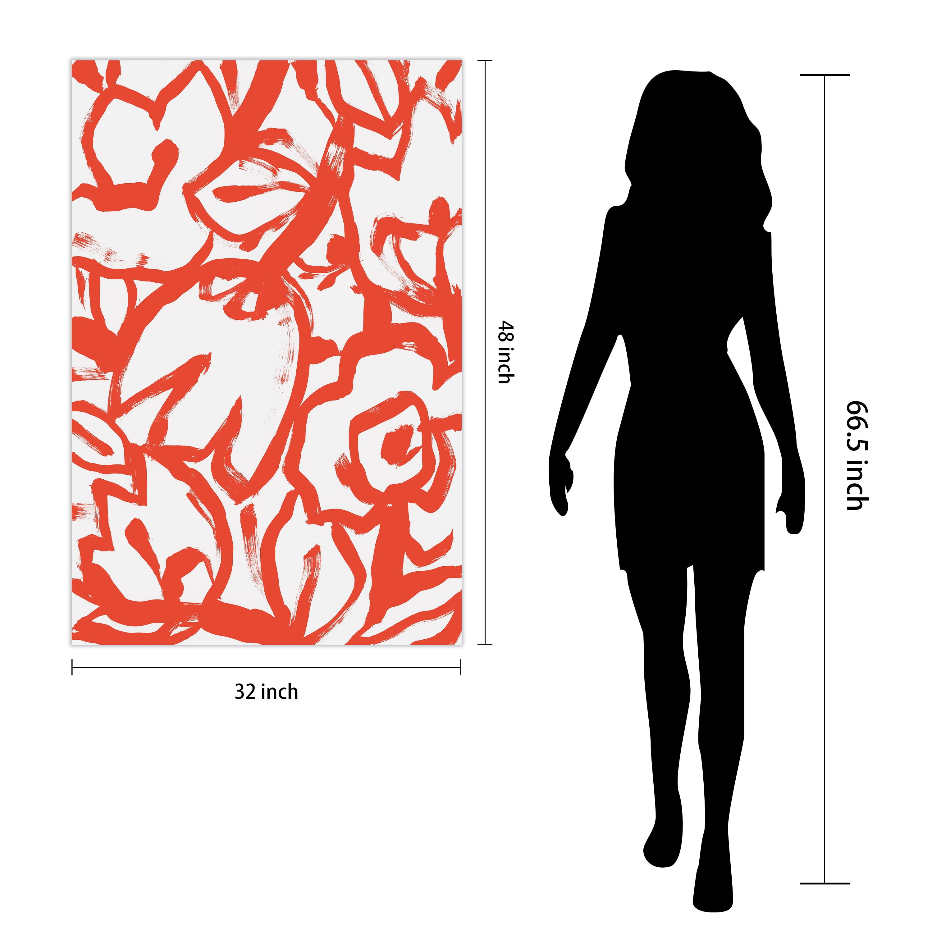 "Scarlet Blooms I" Red Brush Floral Unframe Free Floating Reverse Printed Tempered Glass Wall Art