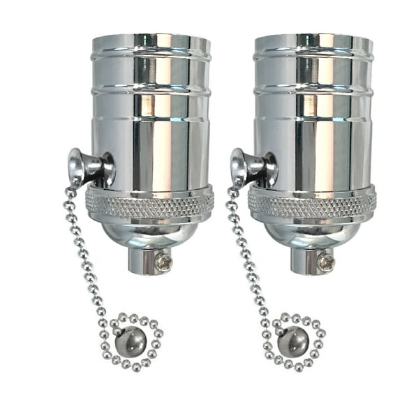 Royal Designs, Inc. Pull Chain Lamp Socket for Incandescent LED Bulbs, Polished Nickel, Set of 2