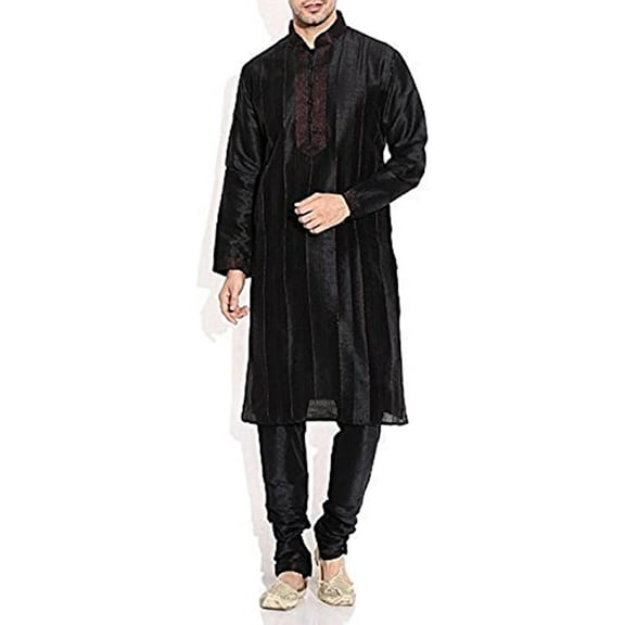 Royal Men's Jacquard Kurta Pyjama Set (ROYAL_19_Black_Small)