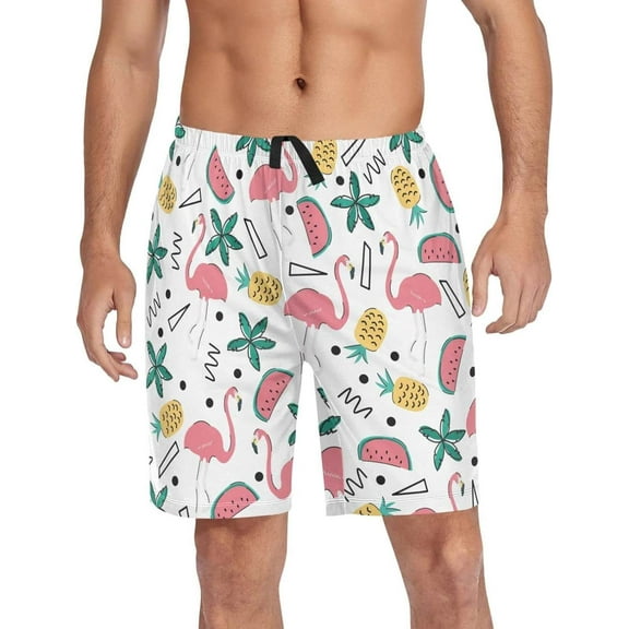 GZHJMY Flamingo Pajama Pants Short for Men, Lounge Pants Lightweight Men Pajama Bottoms with Drawstring Pockets, Christmas New Year Birthday Gifts, X-Large