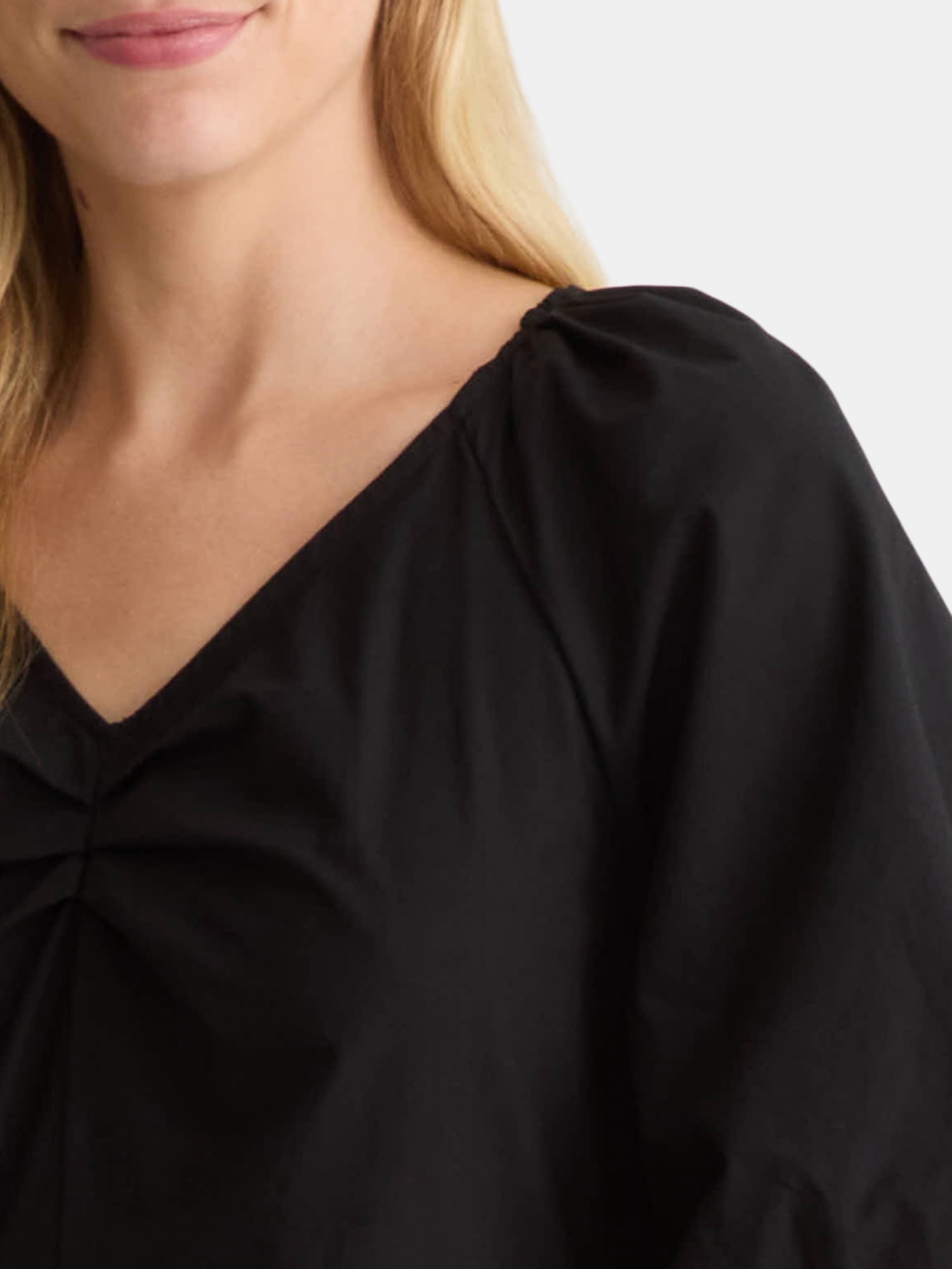 Time and Tru Women's and Women's Plus Cotton Bubble Hem Mini Dress with Puff Sleeves, Sizes XS-4X