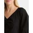 thumbnail image 2 of Time and Tru Women's and Women's Plus Cotton Bubble Hem Mini Dress with Puff Sleeves, Sizes XS-4X, 2 of 4