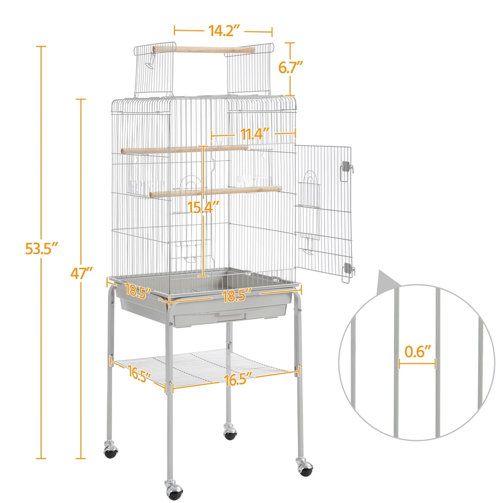 Alden Design 53.5" Metal Rolling Bird Cage with Play Top Stand, Light Gray