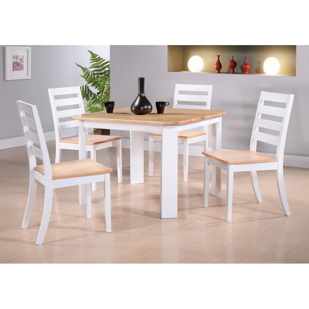 Berlin 5 Piece White & Natural Wood 39" Square Transitional Kitchen Dining Table & 4