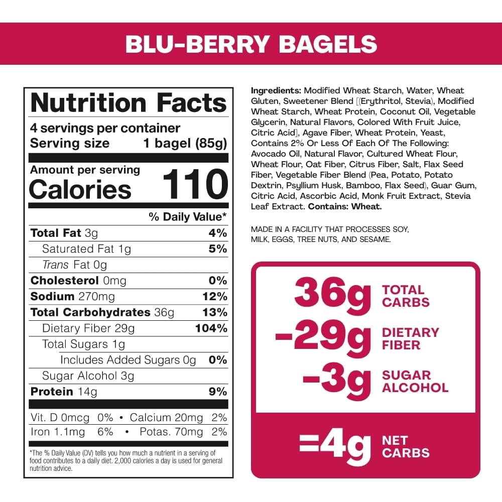 SOLA Low Carb & Keto Friendly Bagels. Blu-berry-5g Net Carbs & 150 of Protein. No Added Sugar. Plant based, Low Calorie Bagels-12 oz (4 Begeis/Pack) (Pack of 3)
