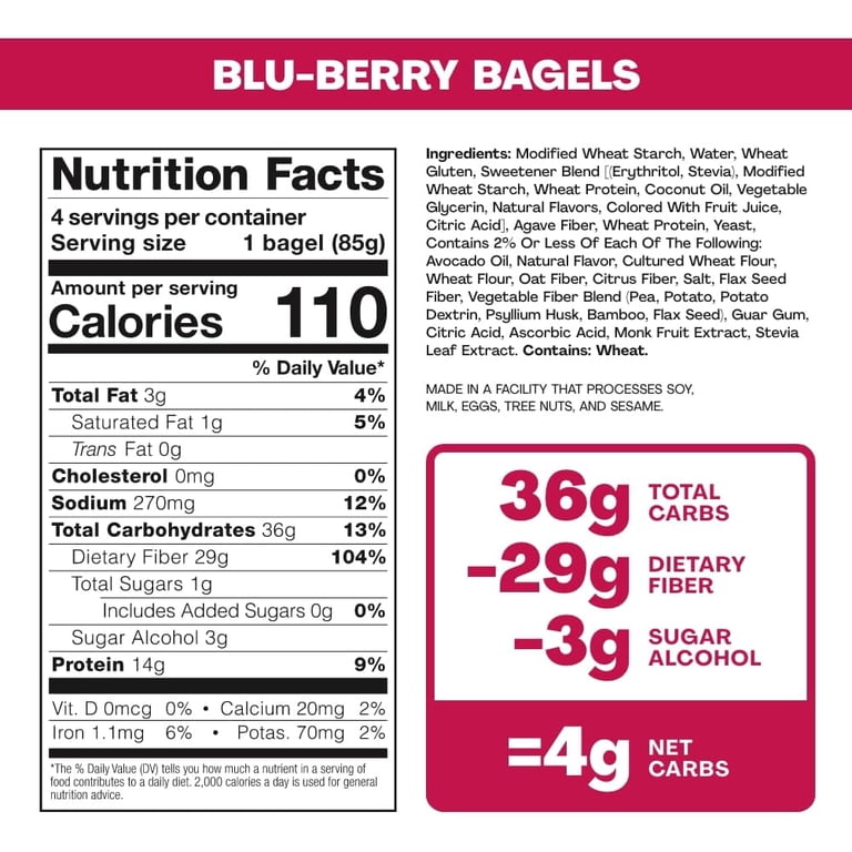 Sola Blu-Berry Low Carb Bagels, 5g Net Carbs, 15g Protein