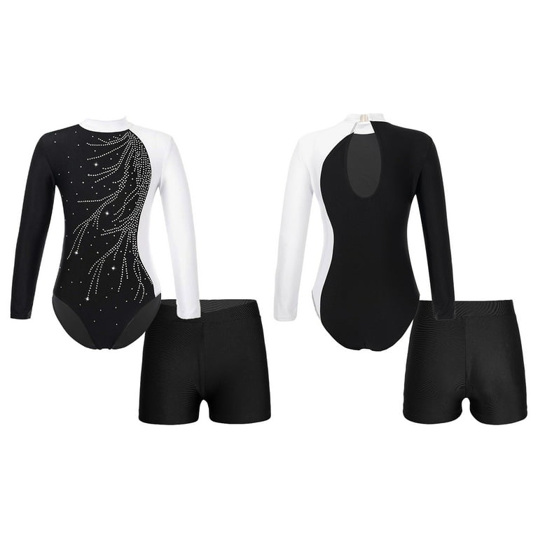 YONGHS Kids Girls Athletic Gymnastic Outfit Leotard with Leggings Set 6-14