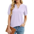 thumbnail image 2 of JWD Womens Shirts Casual V Neck Tshirts Puff Short Sleeve Summer Tops Tunic Blouses Purple L, 2 of 6
