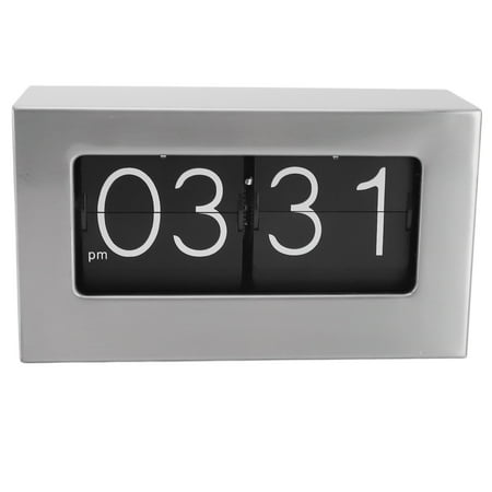 Rupoun Auto Flip Clock 12H Stainless Steel Retro Style Clear Display Flip Down Desk Clock for Home Living Room Office, 8.07 Inches
