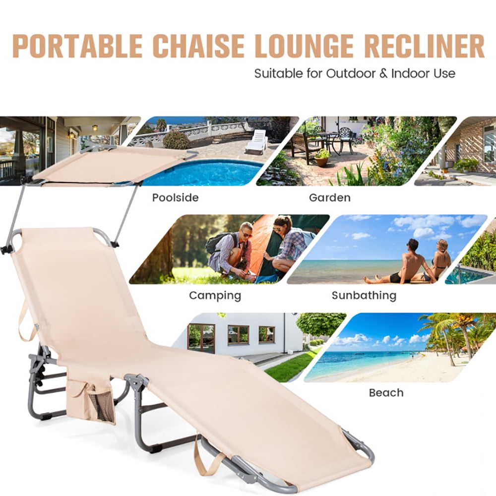 Aimee Lii Adjustable Outdoor Beach Patio Pool Recliner with Sun Shade, Patio Loungers, Beige Aimee Lii Adjustable Outdoor Beach Patio Pool Recliner with Sun Shade, Patio Loungers, Beige