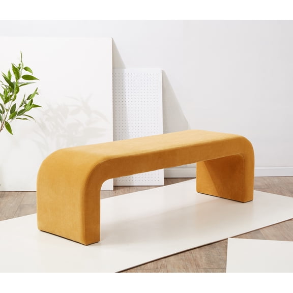 SAFAVIEH Couture Caralynn Solid Velvet Modern Bench, Butterscotch