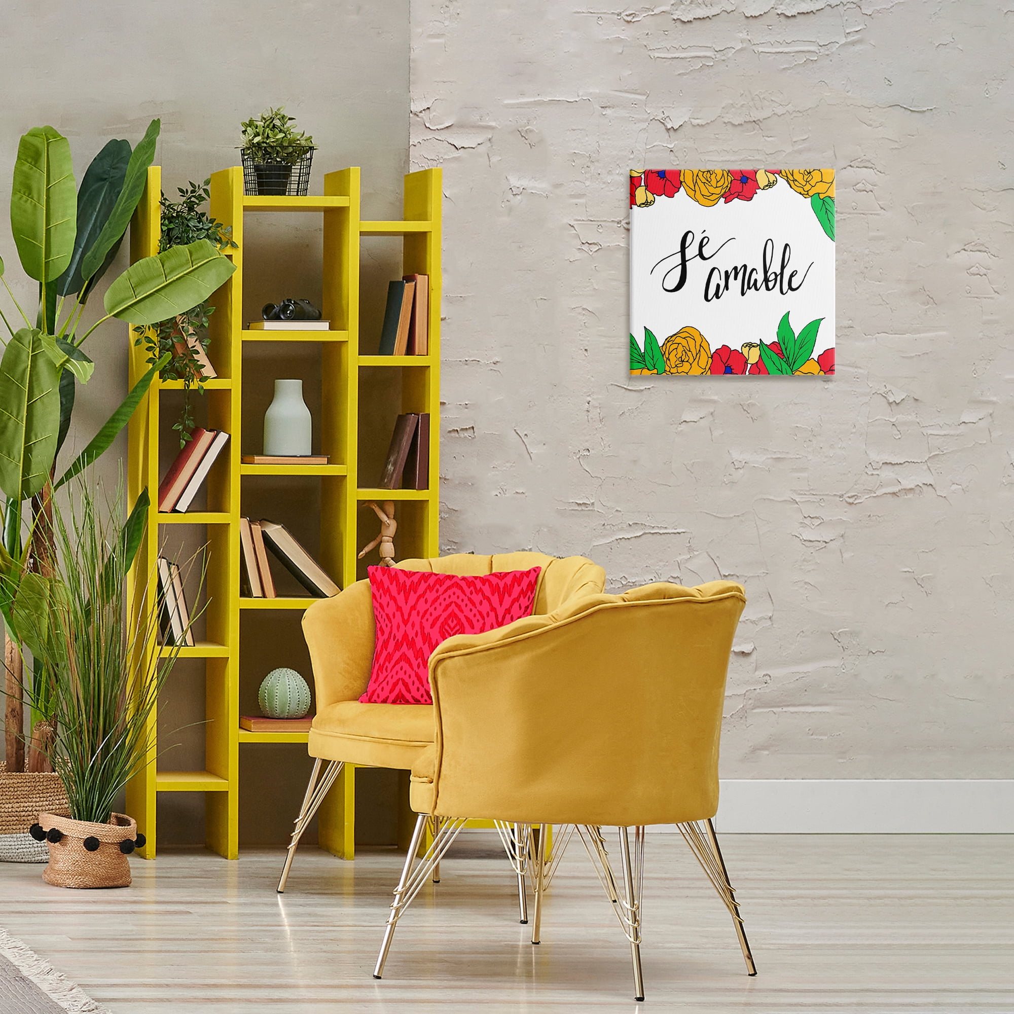 Stupell Industries Sé Amable Florales Tropicales Inspirational Quotes & Sayings Painting Wrapped Canvas Art Print Wall Art, 17 x 17