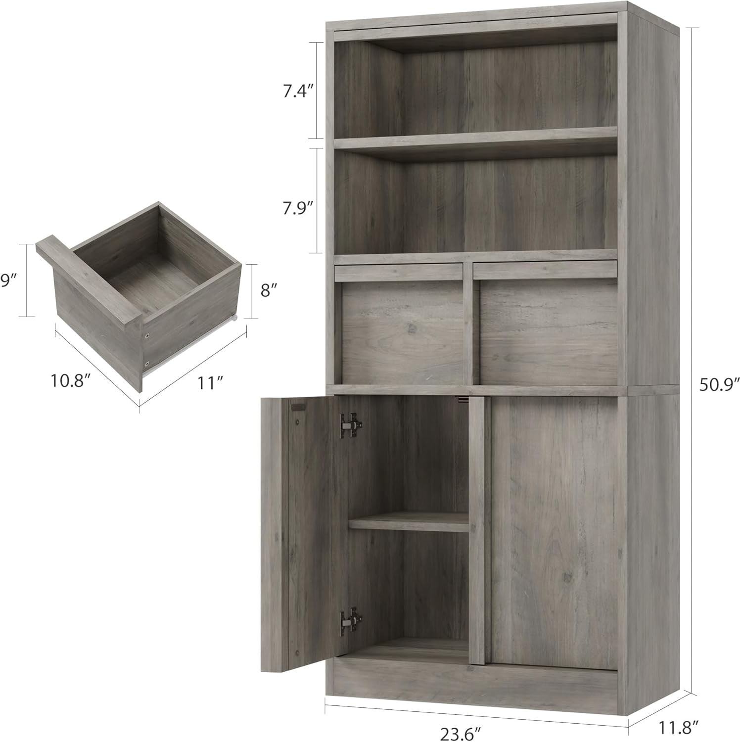 Tall Bathroom Cabinet, Floor Storage Cabinet with Doors & 2 Drawers, Narrow Storage Unit 51" H Tall Bathroom Organizer Cabinet Freestanding Floor Cabinet for Bathroom