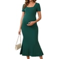 thumbnail image 1 of Vestido de maternidad INSPIRE CHIC para mujer, con dobladillo de cola de pez, ajustado y de canalé, vestido maxi para antes, durante y después del embarazo, color verde, talla XL, 1 of 6