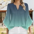 thumbnail image 2 of Summer Tops for Women 2025 Trendy Petal 3/4 Sleeve Shirts Oversized Trendy Casual V Neck Blouse Beach Vacation Clothes Navy M, 2 of 5
