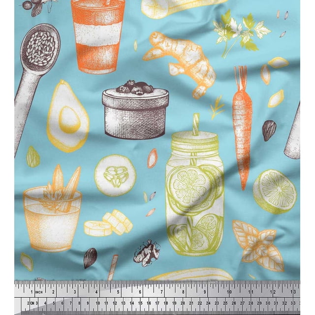 Soimoi Georgette Viscose Fabric Jar & Mix Vegetable Print Sewing Fabric Yard 42 Inch Wide