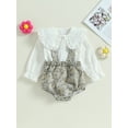 thumbnail image 2 of Arvbitana Infant Baby Girls Casual Outfits Long Sleeve Doll Collar Button Shirt and Floral Print Suspender Elastic Waist Shorts 2Pcs Sets 0-18M, 2 of 9