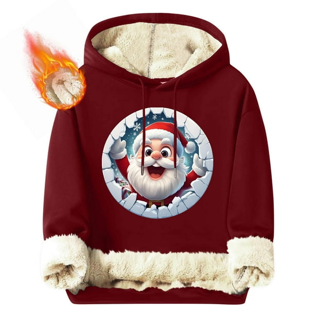 Sudadera con capucha para hombre, informal, a la moda, con estampado navideño, de manga larga y bolsillo, de poliéster