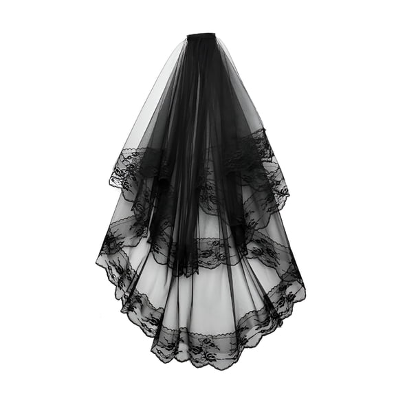 VANIDO Black Double Layer Gothic Wedding Bridal Veil Costume for Girl