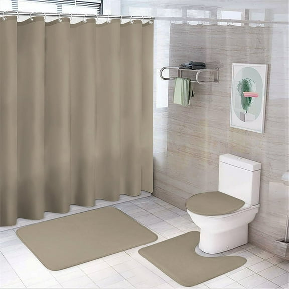 Shower Curtain Set 4 Piece include Shower Curtain and Rugs and Non Slip U Shaped Toilet Rugs Luxury Bathroom Decor Grullo BROWN