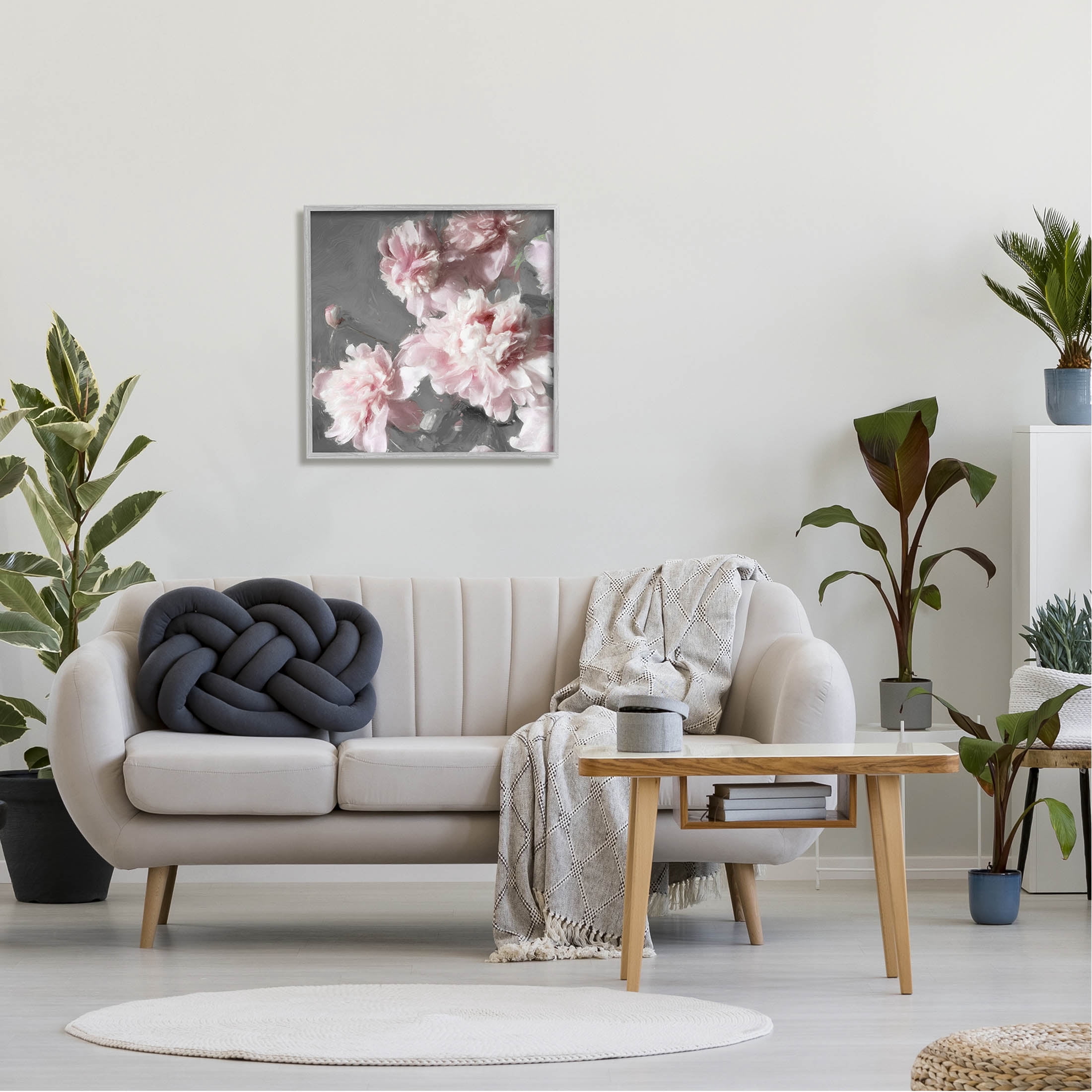 Pink Carnation Buds Blooming Botanical & Floral Graphic Art Gray Framed Art Print Wall Art