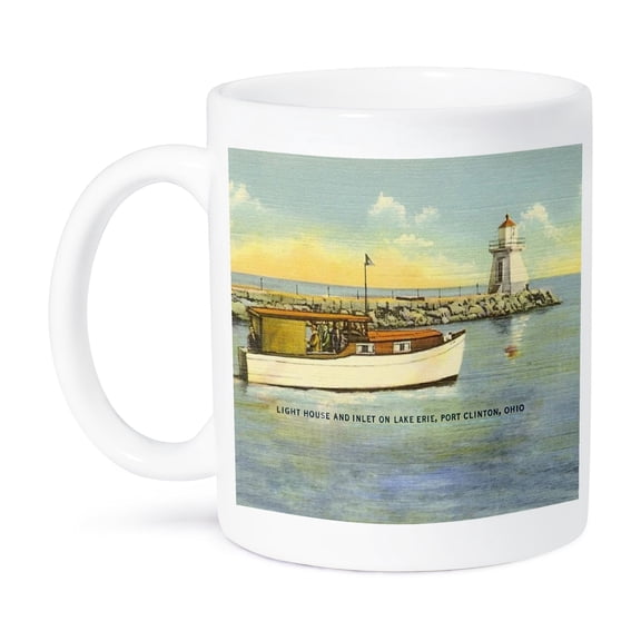 3dRose, Port Clinton Lighthouse Looking Over Lake Erie (Vintage), 11oz Mug