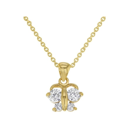 - 18K Gold Plated Clear CZ Butterfly Pendant Necklace for Toddlers Girls 16