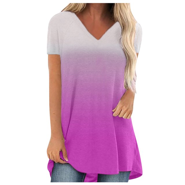 Camiseta informal de manga corta con estampado teñido anudado degradado para mujer Camiseta de manga corta con cuello en V para mujer OAVQHLG3B Store lin121212