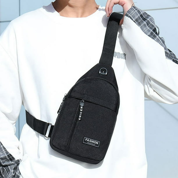 1 Pcs Small Sling Bag, Crossbody Chest Shoulder Water Resistant, Sling Purse Travel Bag For Men Women Boys With Earphone Hole