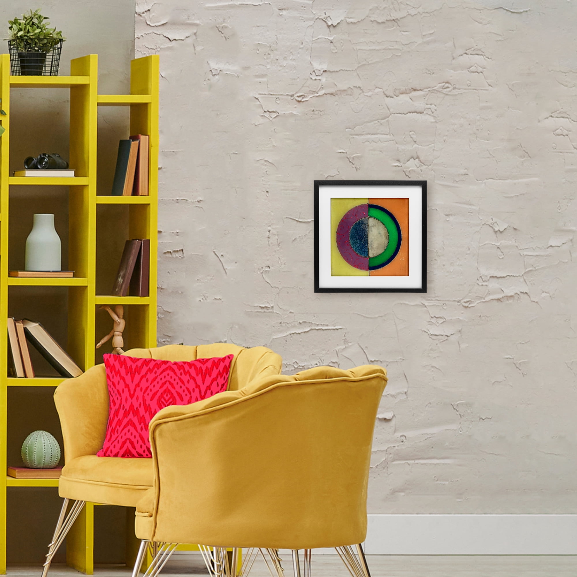 Stupell Industries Muted Round Color Black Black Framed Print Under Glass, design by Matthew Finger