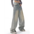 thumbnail image 3 of Pantalones vaqueros finos lavados Vintage para mujer, pantalones de mezclilla azules de estilo Neutral informal de calle, Pantalones rectos de cintura alta, 3 of 5