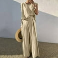 thumbnail image 1 of Ladies 2 Piece Pant Set Solid Color Cotton High Waist Boho Style Vacation Outfit, 1 of 9