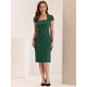 thumbnail image 3 of Vestido tubo de cuello cuadrado con cinturón y mangas casquillo vintage para mujer Verde Oscuro M, 3 of 6