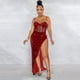 thumbnail image 3 of Gibobby Vestido de noche mujer Vestido de fiesta de recepción con dobladillo irregular de lentejuelas de malla con tirantes de color sólido sexy para mujer(Rojo,M), 3 of 5