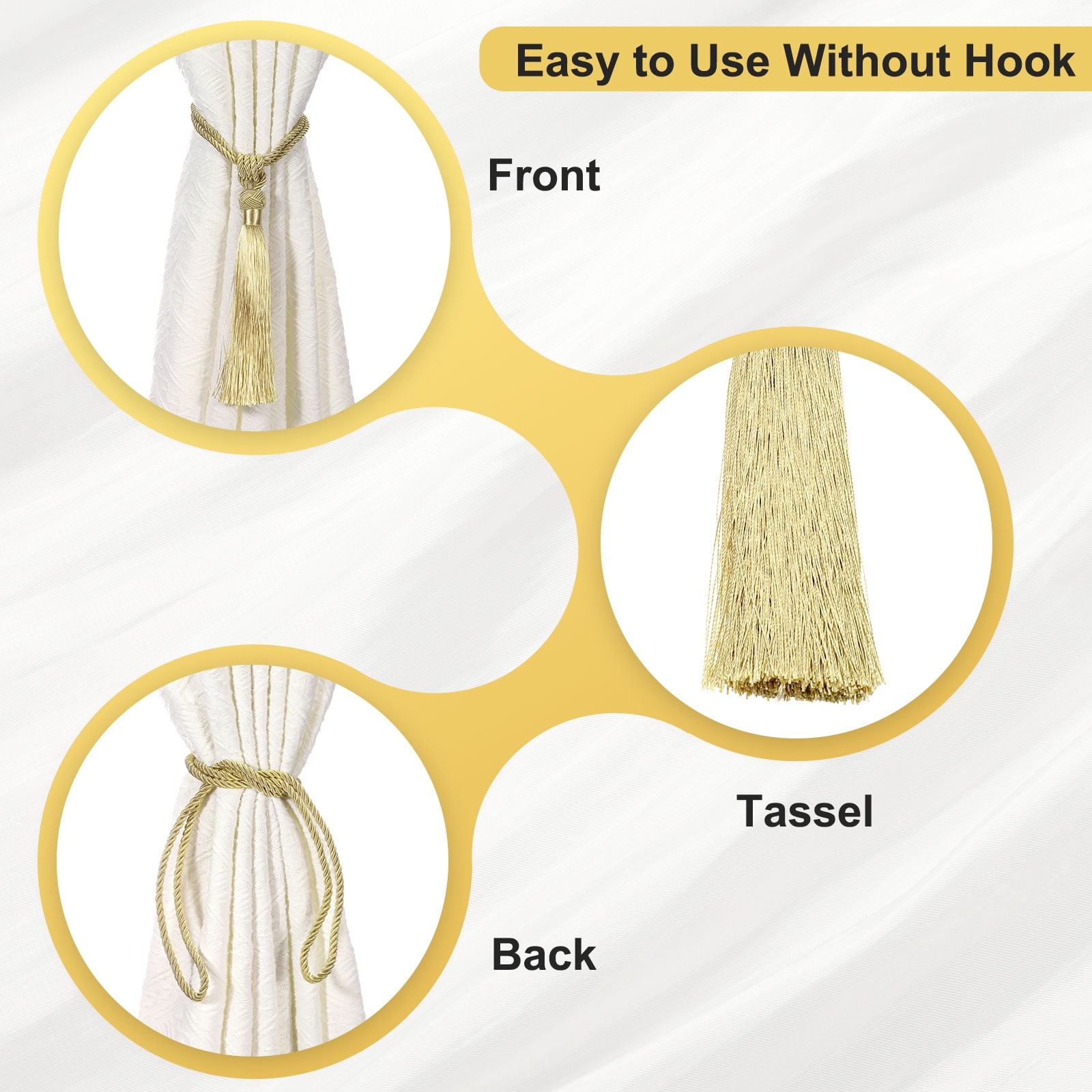 Unique Bargains Handmade Elegant Curtain Tiebacks Tassel Home Decor Gold Tone 4 Pcs