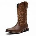 thumbnail image 1 of Men's Classic Western Cowboy Boots - Square Toe Leather-Look Pull-On Riding Boots with Embroidered Shaft & Low Heel for Daily Wear, Country Concerts, and Work, 1 of 6