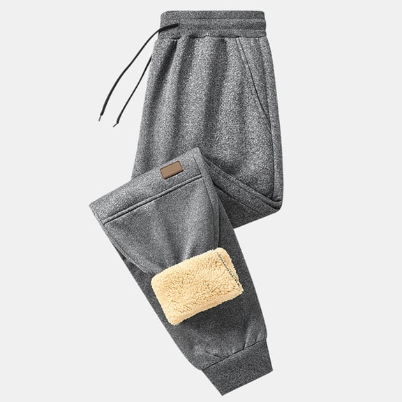 Fleece Lined Sweatpants Men Warm Thermal Sherpa Lined Pants Thick Elastic Waist Drawstring Joggers with Zipper Pockets