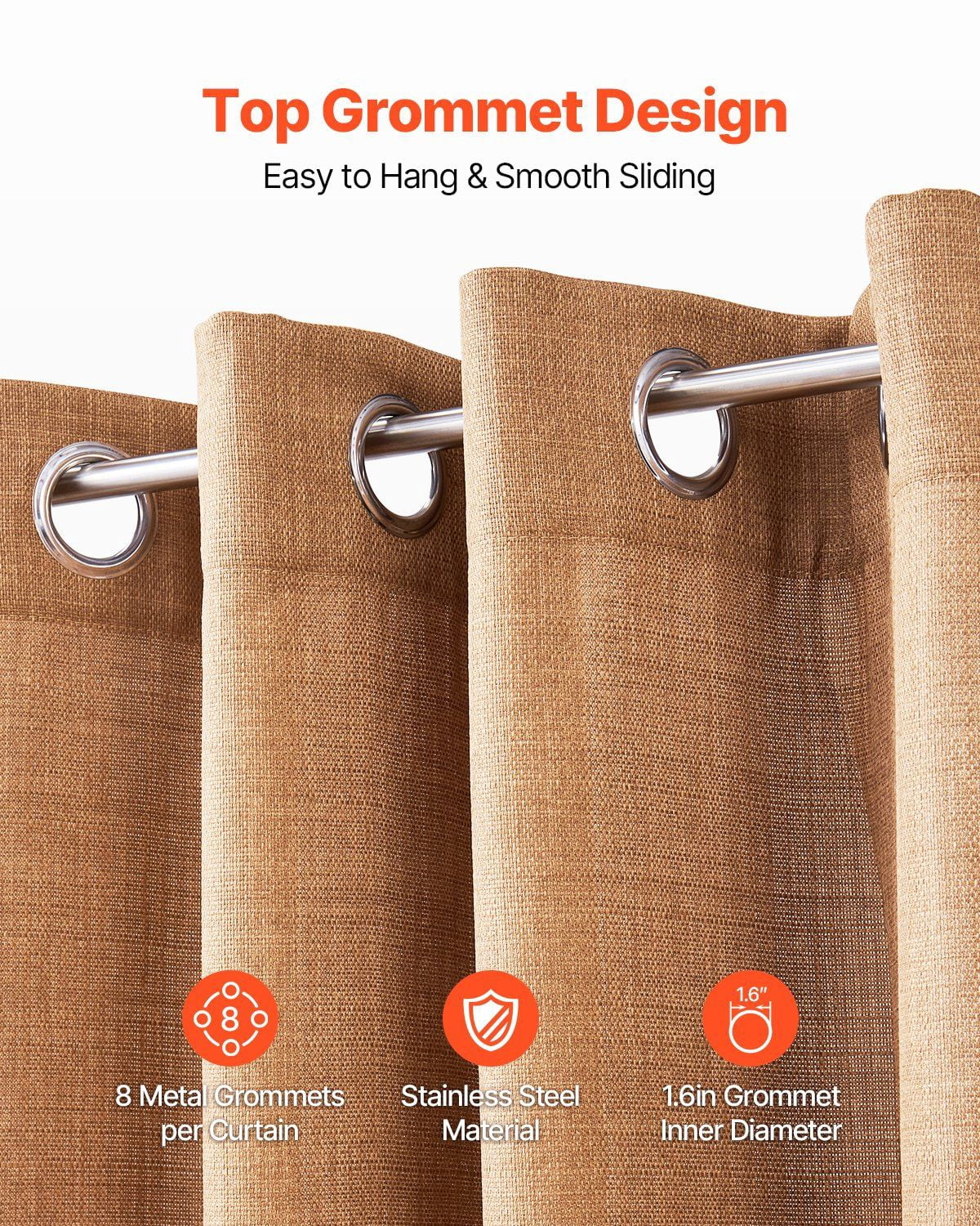 Natural Linen Curtains 52 x 84 Inch 2 Panels, Light Filtering Grommet Curtains
