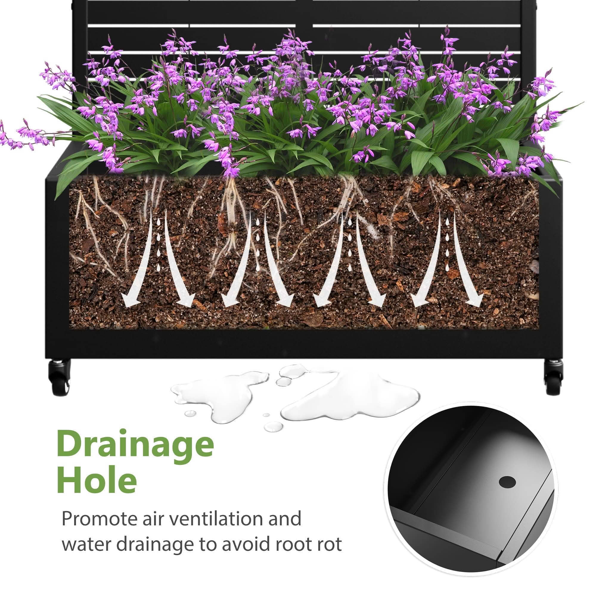 MAYEERTY 72x47x16 Inch Black Metal Rectangular Planter Box with Trellis, 5 Piece Set for Outdoor Garden & Patio