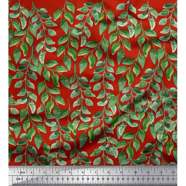 Soimoi Cotton Poplin Fabric Leaves Panel Print Sewing Fabric Yard 42 Inch Wide