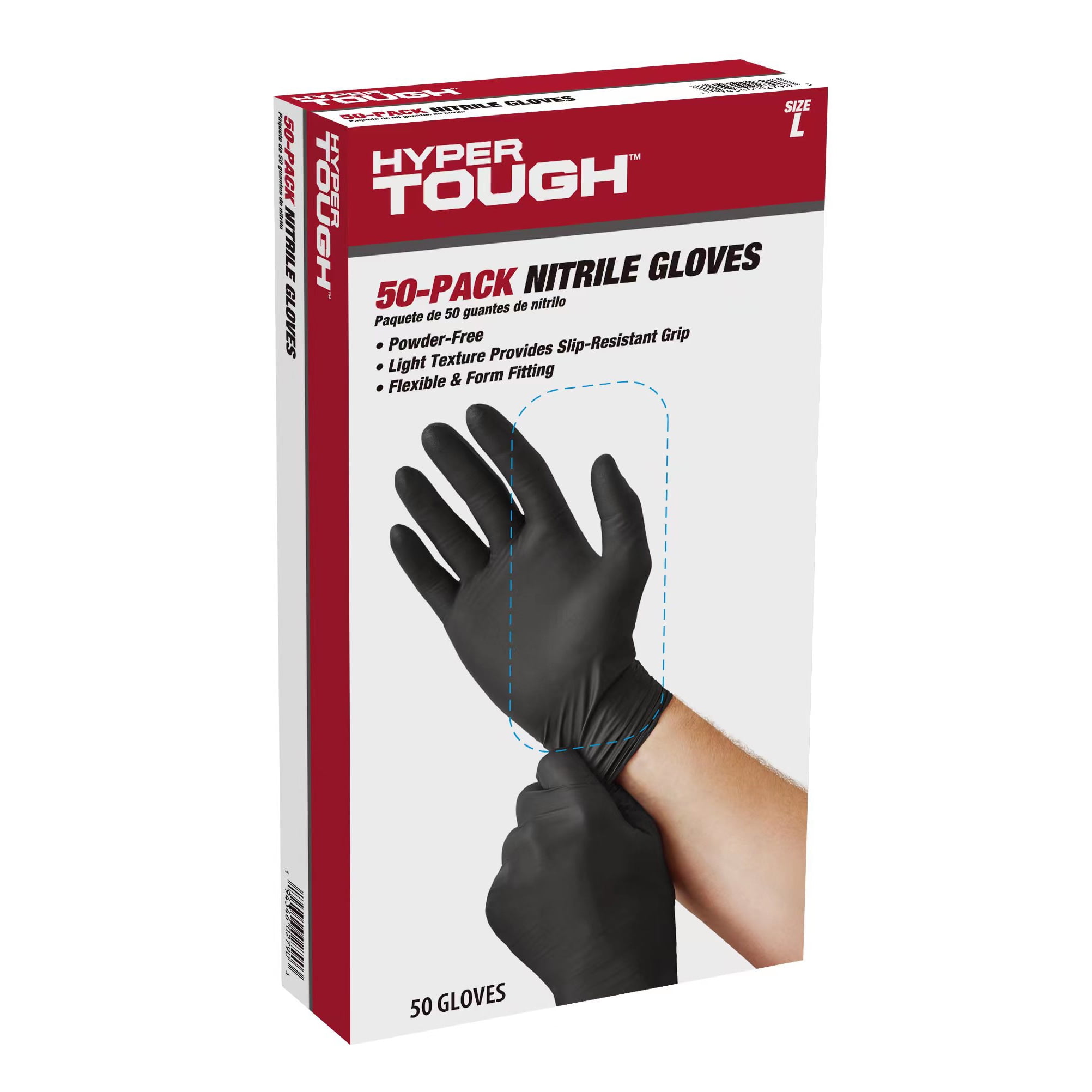 Hyper Tough Disposable Nitrile Gloves, 50CT, Size Large, One size fit most