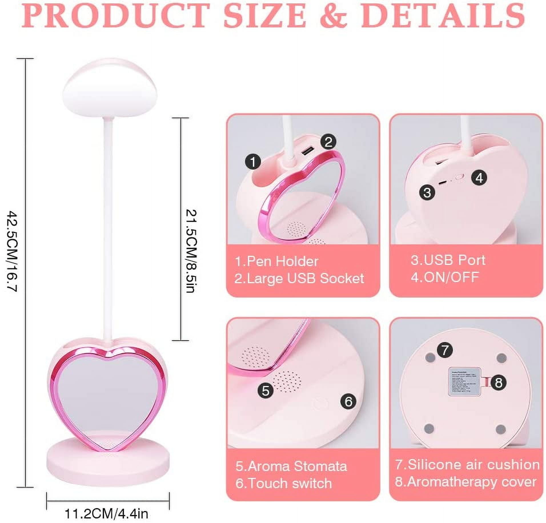 LED Desk Lamp for Kids, Small Desk Lamp with USB Charging Port & Pen Holder and Phone Stand, Cute Lamp with 2 Color Modes,Eye-Caring Study Table Lamp Pink for Girls College Dorm Bedroom Reading